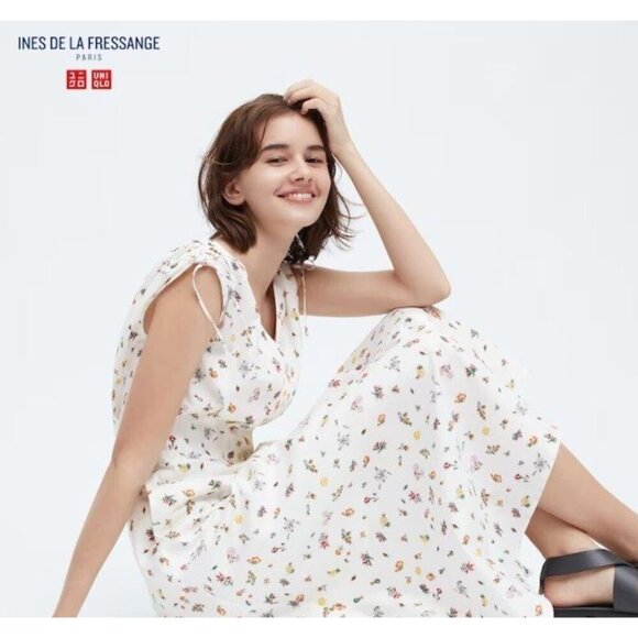 ✨ Uniqlo x Ines de la Fressange Dress Floral Sleeveless Flare Summer White - Picture 1 of 15